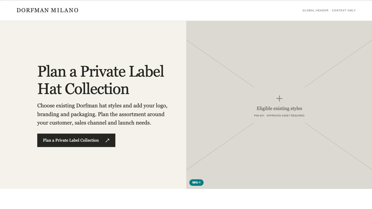 Private Label Collection Planning hero wireframe preview