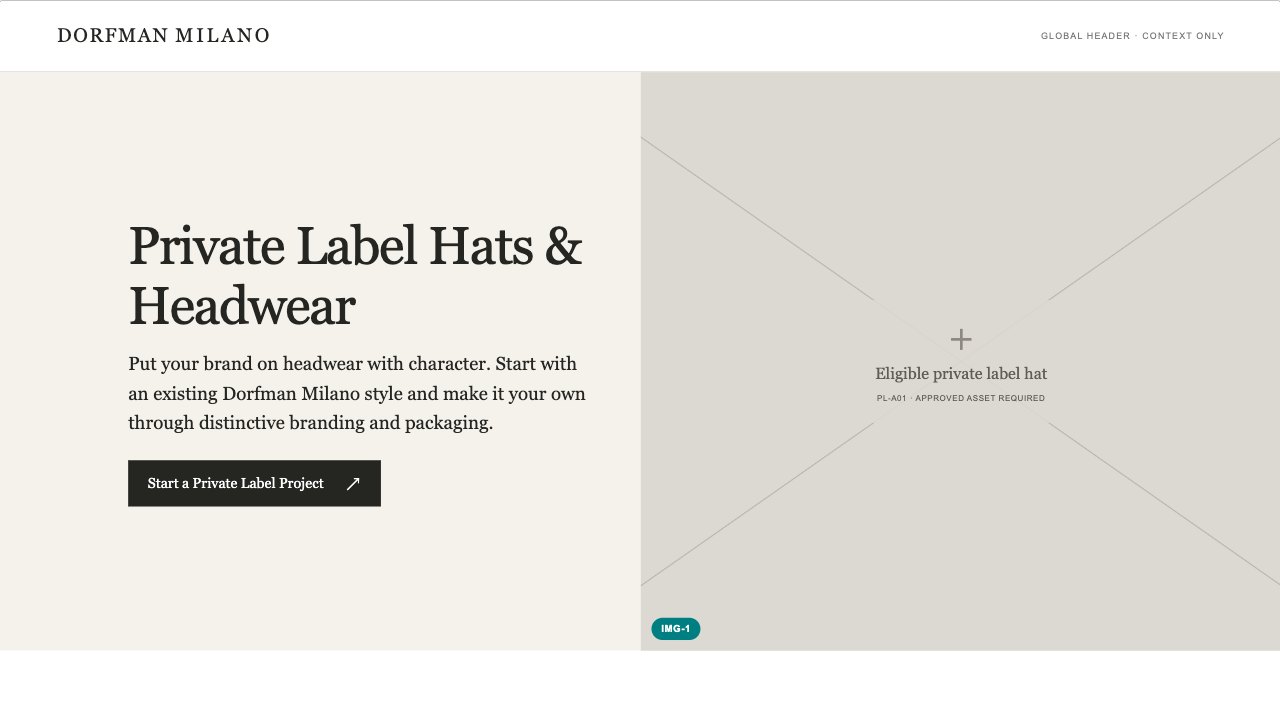 Private Label Hats hero wireframe preview